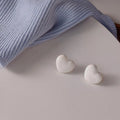 14K Plated Alloy Heart Stud Earrings Burgundy Enamel Milky White Korean Japanese Style