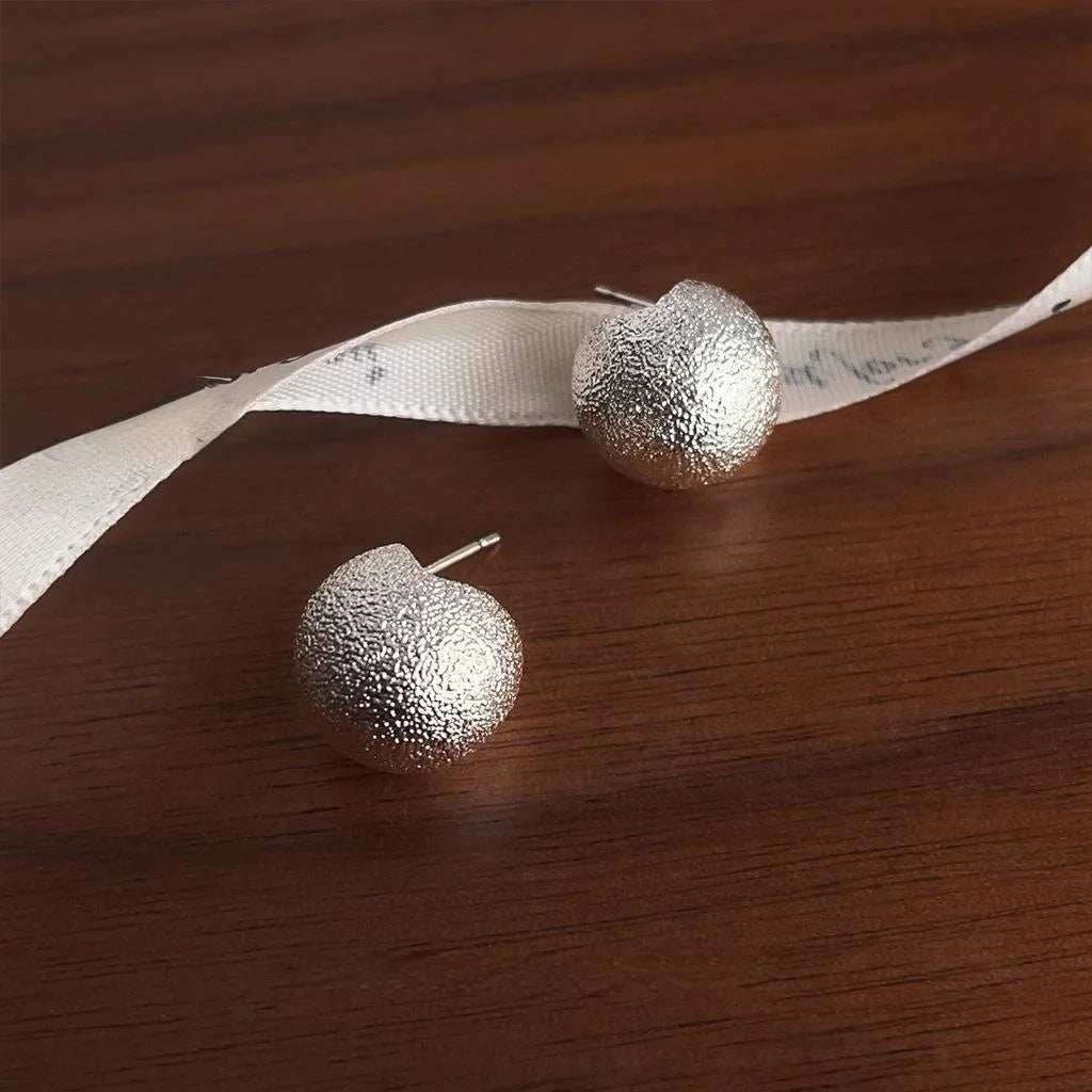 Hammered Silver Tone Copper Semi Round Geometric Drop Earrings For Women French Minimalist