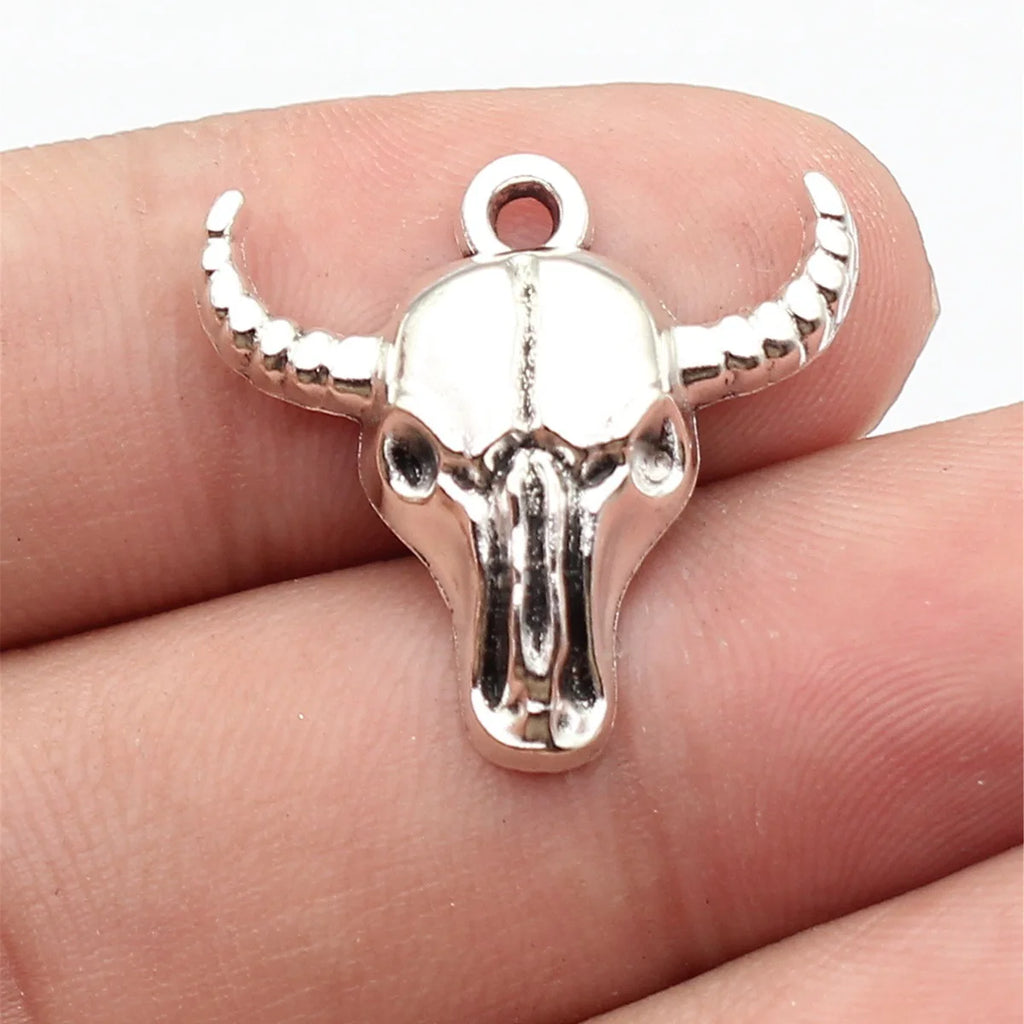 24x23mm 2.2g Antique Silver Zinc Alloy Bull Head Charm Pendant for DIY Necklace Jewelry Making