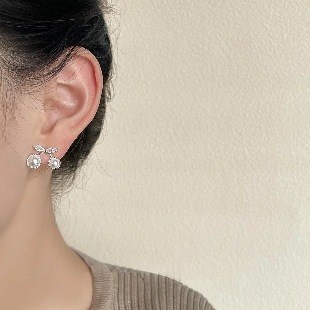 Sweet Cool Cherry Fruit Stud Earrings Copper Minimalist Geometric Daily Jewelry