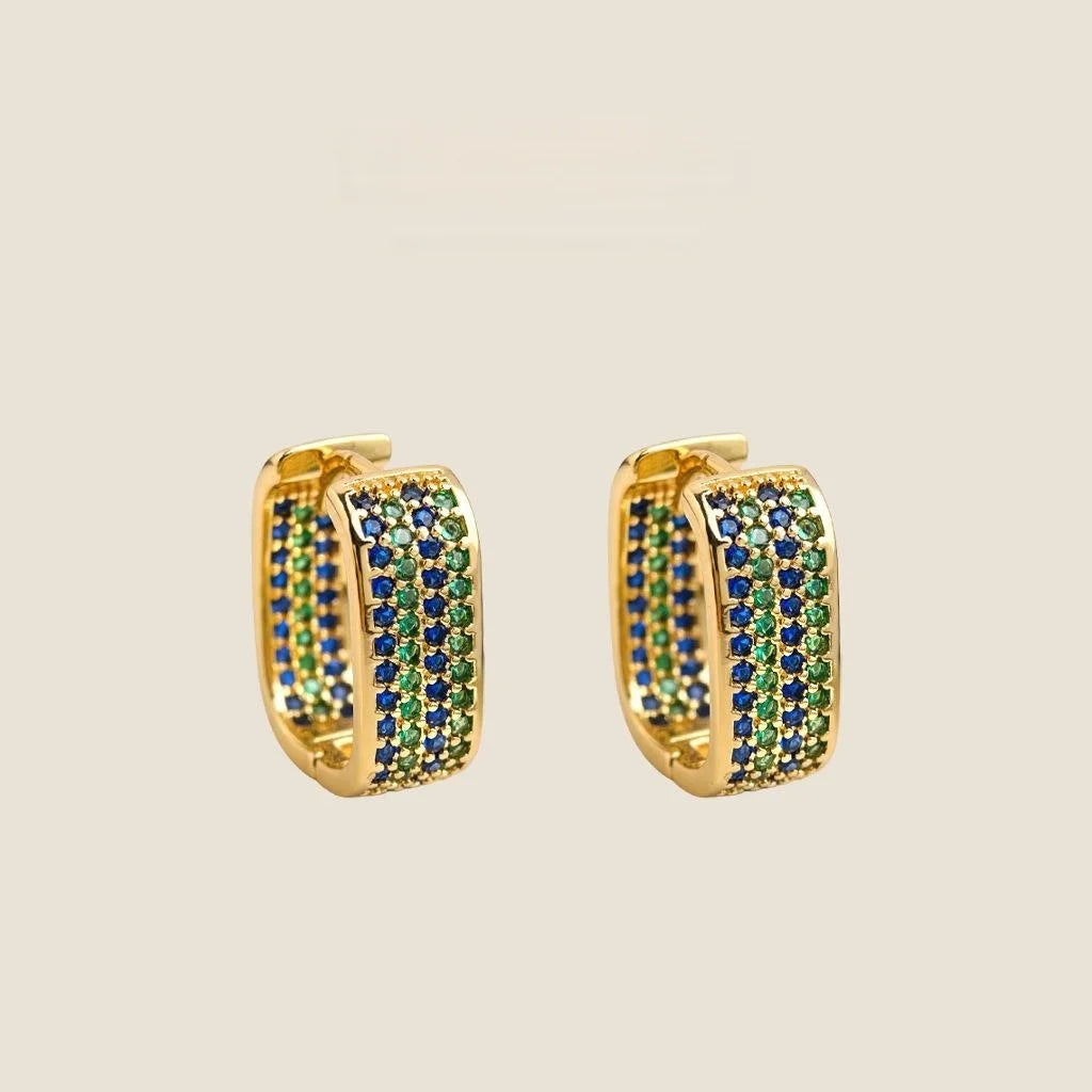 Old Money Style Geometric Square Zircon Hoop Drop Earrings Copper