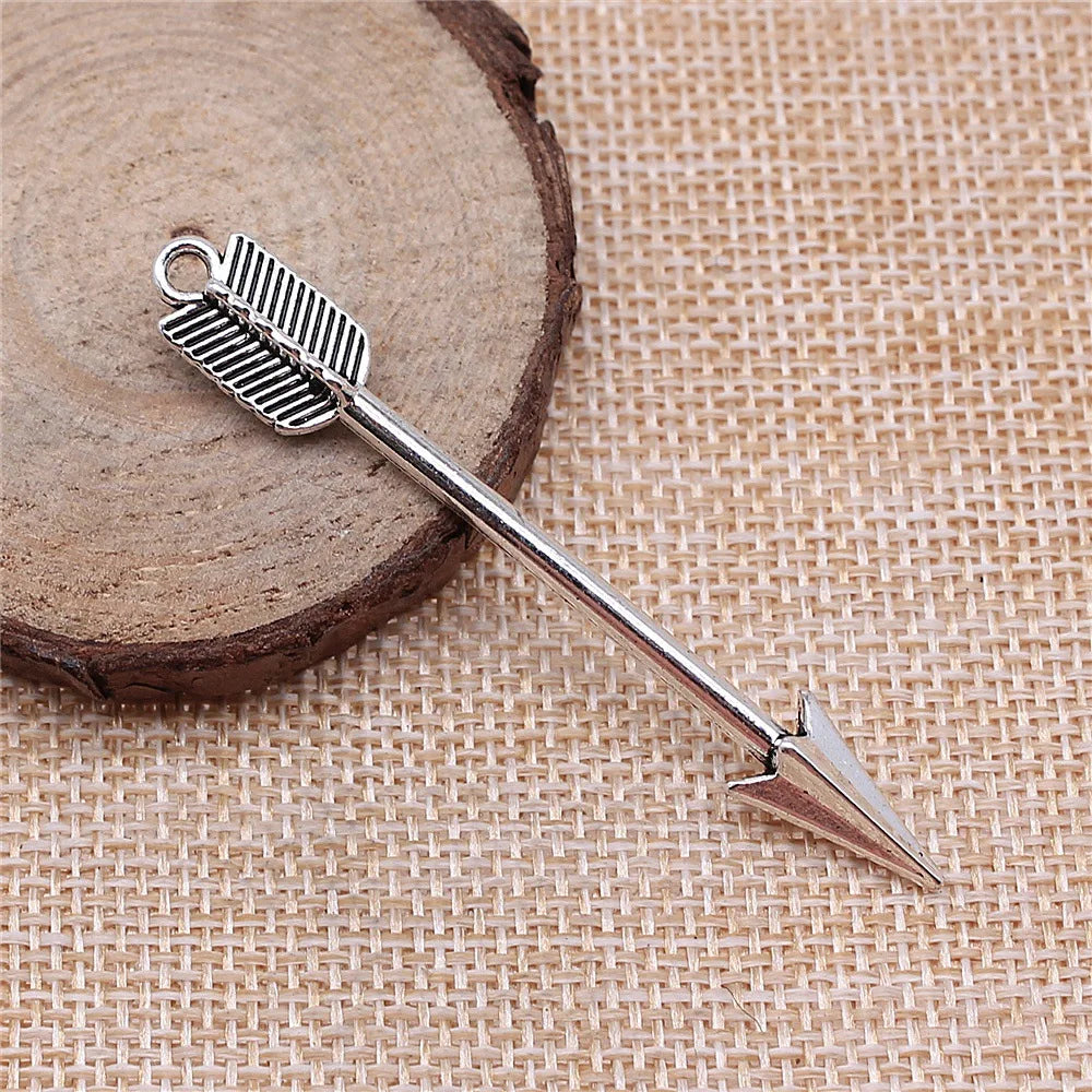 9x64mm 3.6g Antique Silver Zinc Alloy Bow and Arrow Charm Pendant for DIY Bracelet Necklace Making