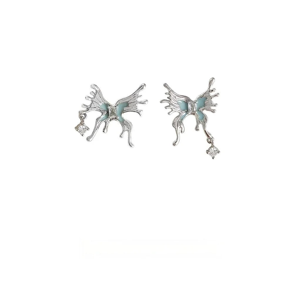 Original Design Glacier Butterfly Zircon Silver Plated Copper Stud Earrings For Women