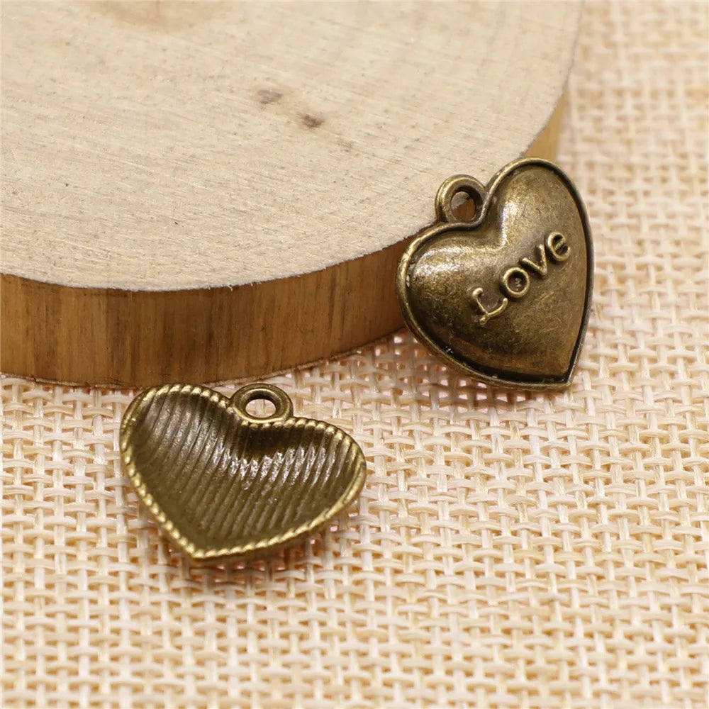 17x17mm 1g Antique Bronze Zinc Alloy Love Heart Charm Pendant for DIY Necklace Bracelet Jewelry