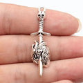 49x14mm 2.9g Antique Silver Tone Zinc Alloy Skull Sword Heart Charm Pendant for Gothic DIY Jewelry