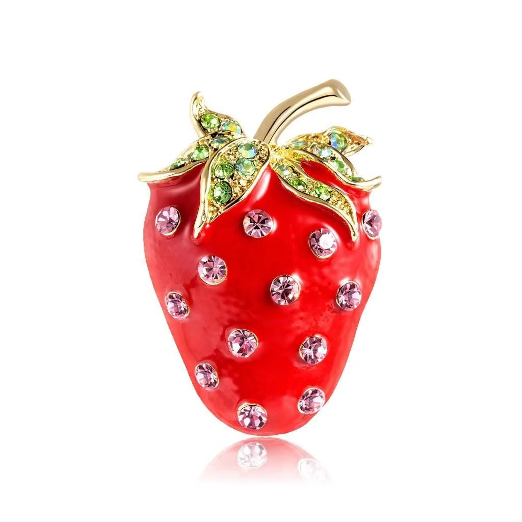 Cute Rhinestone Strawberry Alloy Brooch Collection, Elegant Fruit Corsage Lapel Pin For Suit Accessory Gift