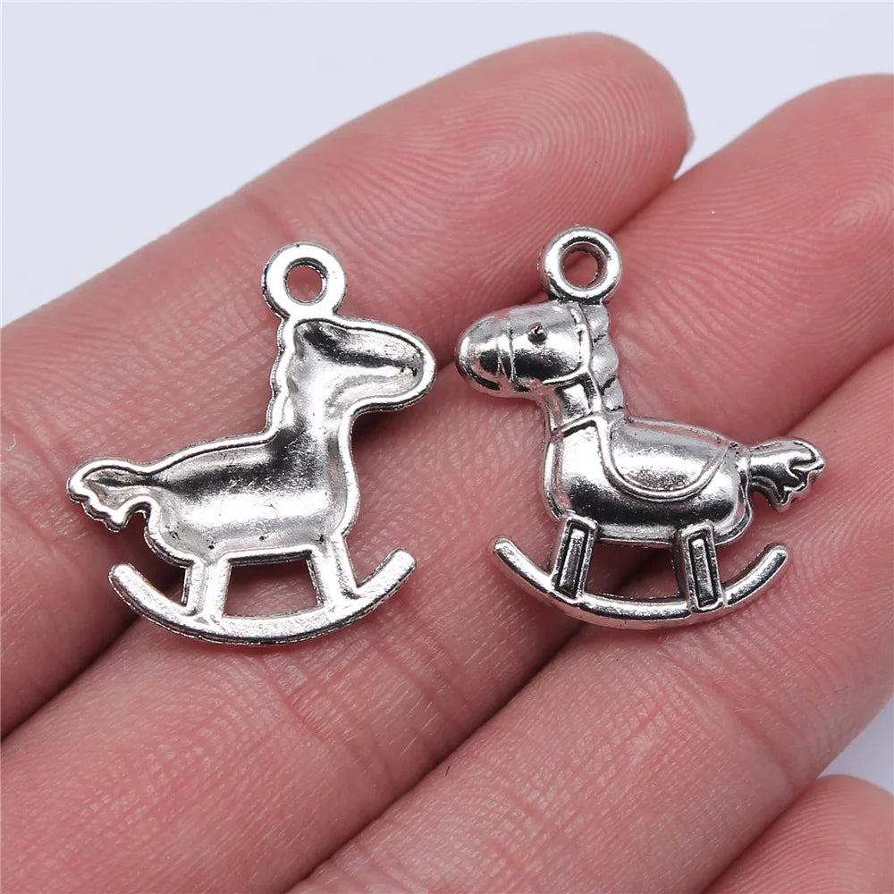 23x21mm 1.3g Antique Silver Zinc Alloy Rocking Horse Charm Pendant for DIY Jewelry Making