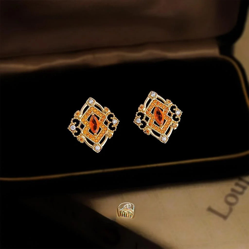 Premium Geometric Micro Pave Zircon Copper Stud Earrings Vintage Style