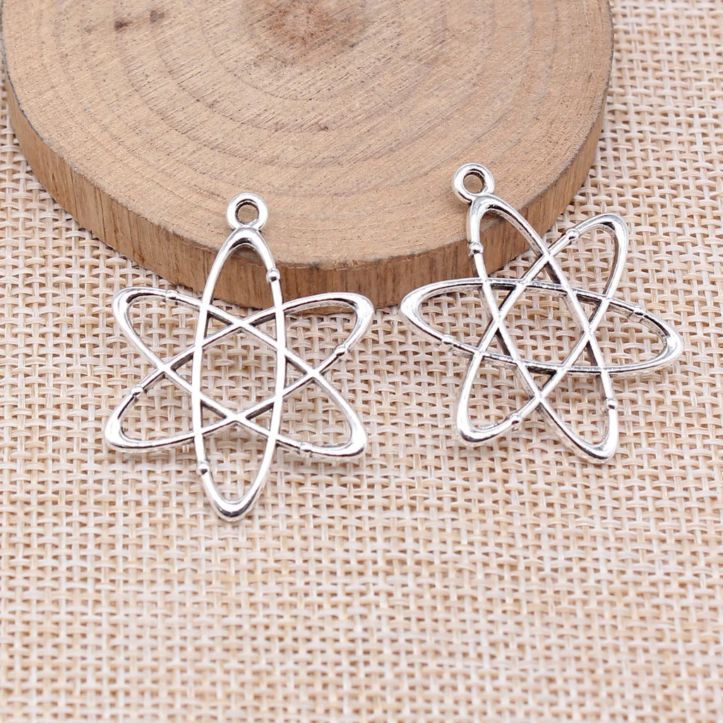 33x26mm 2.6g Antique Silver Zinc Alloy Atom Structure Charm Pendant for DIY Science Theme Jewelry