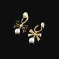 Elegant Black Enamel Bow Faux Pearl Drop Stud & Clip On No Piercing Alloy Fashion Earrings