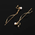Elegant Natural Pearl Swirl Tassel Chain Stud & Clip On No Piercing Gold Tone Alloy Long Drop Earrings