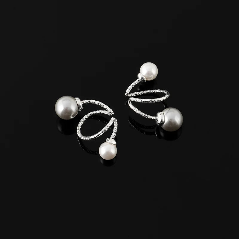 Elegant Curved Alloy Ear Cuff With Crystal And Pearl, Stud & Clip On No Piercing Ear Wrap Earrings