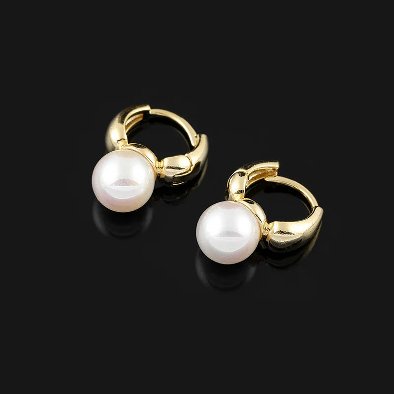 Elegant Gold Tone Spiral Disc Mabe Pearl Alloy C Hoop Stud & Clip On No Piercing For Women Earrings
