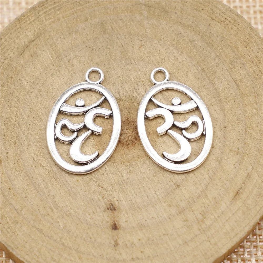 22x14mm 1g Antique Silver Zinc Alloy OM Symbol Charm Pendant for DIY Necklace Bracelet Making