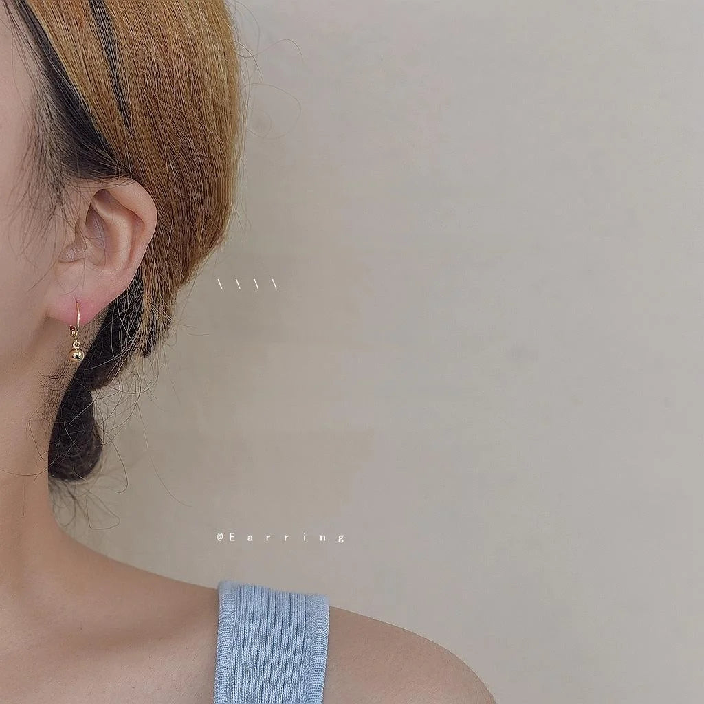 French Minimalist 14K Gold Plated Copper Round Ball Mini Drop Earrings For Women