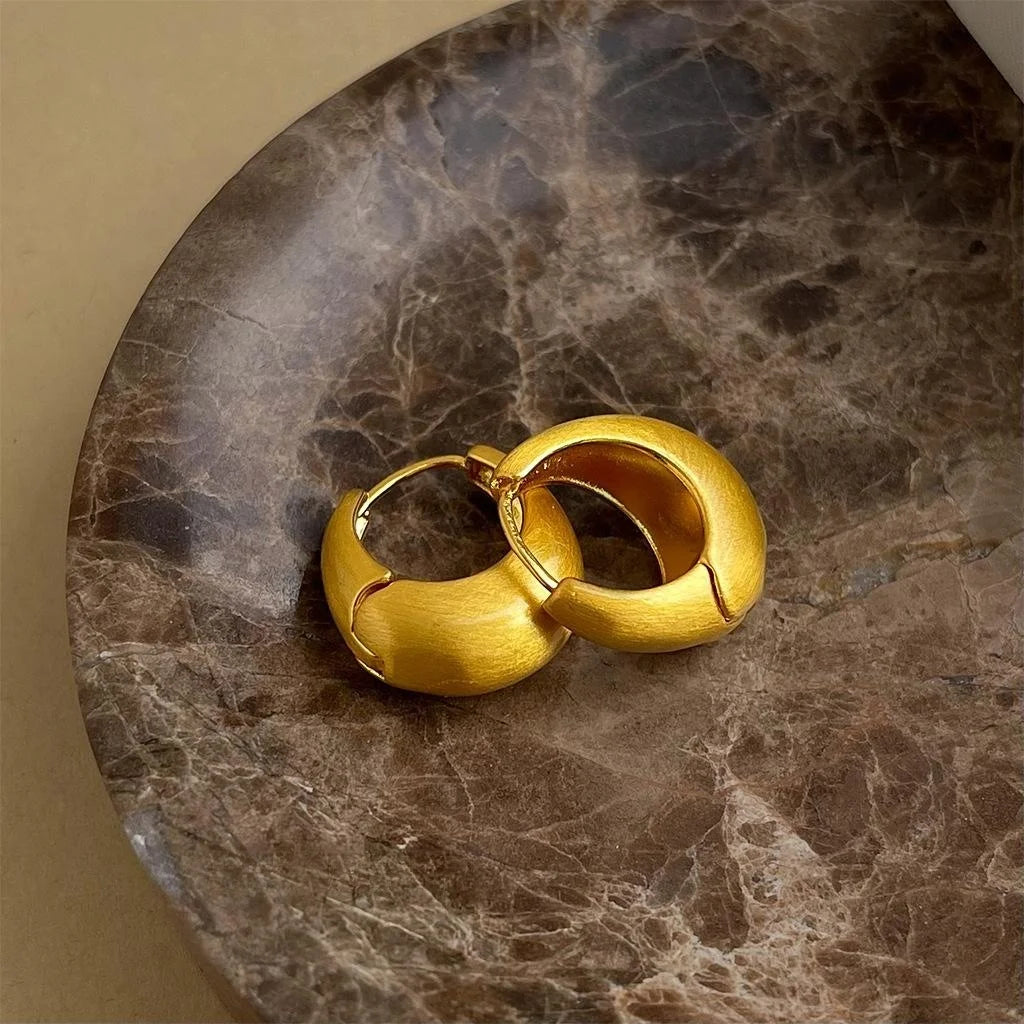Brushed Matte Copper Geometric Round Oval Hoop Drop Earrings For Women, Light Luxury Office Style