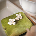 Matte Enamel Floral Alloy Stud Earrings With Silver Plated Pins, Fresh Lily Flower Style