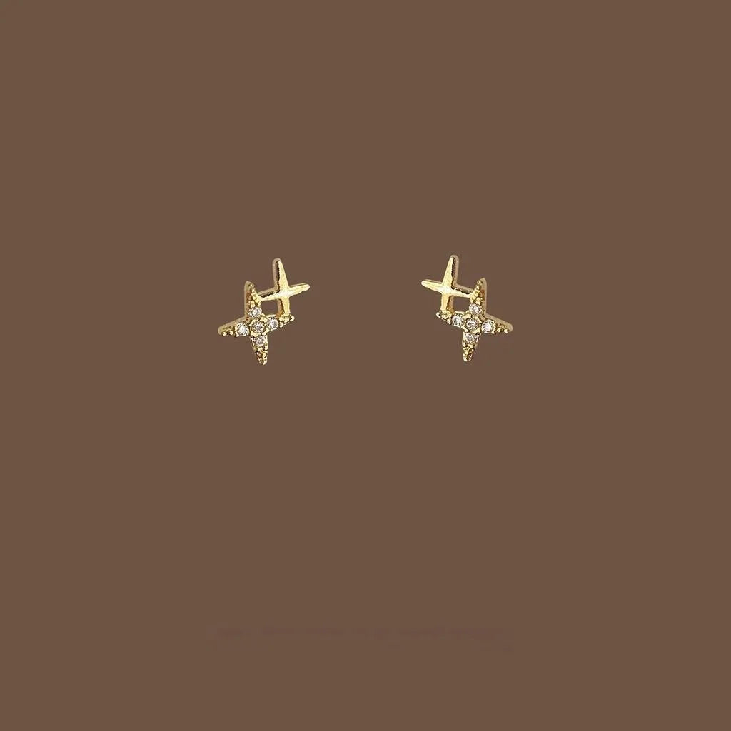 14K Gold Plated Copper Mini Star Zircon Stud Earrings Minimalist Versatile Jewelry