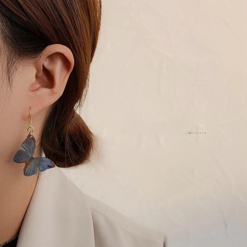Fresh Sweet Forest Style Resin Butterfly Drop Earrings With Silver Plated Pins