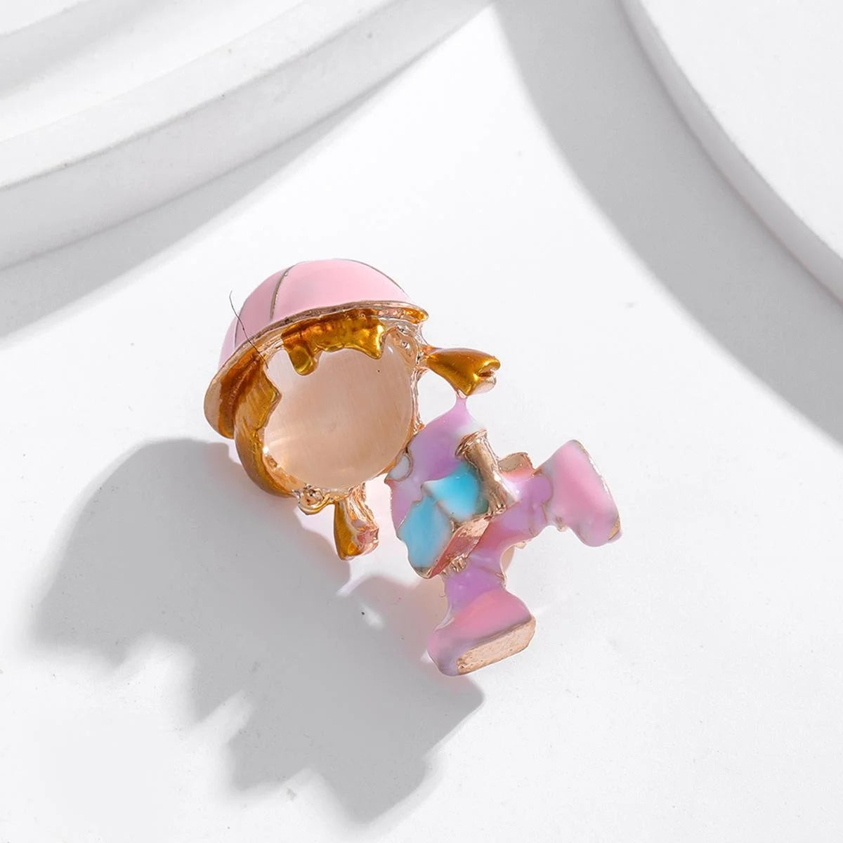 Cute Enamel Little Girl Carrying Bricks Brooch, Gold Tone Alloy Lapel Pin Corsage Suit Accessory Gift