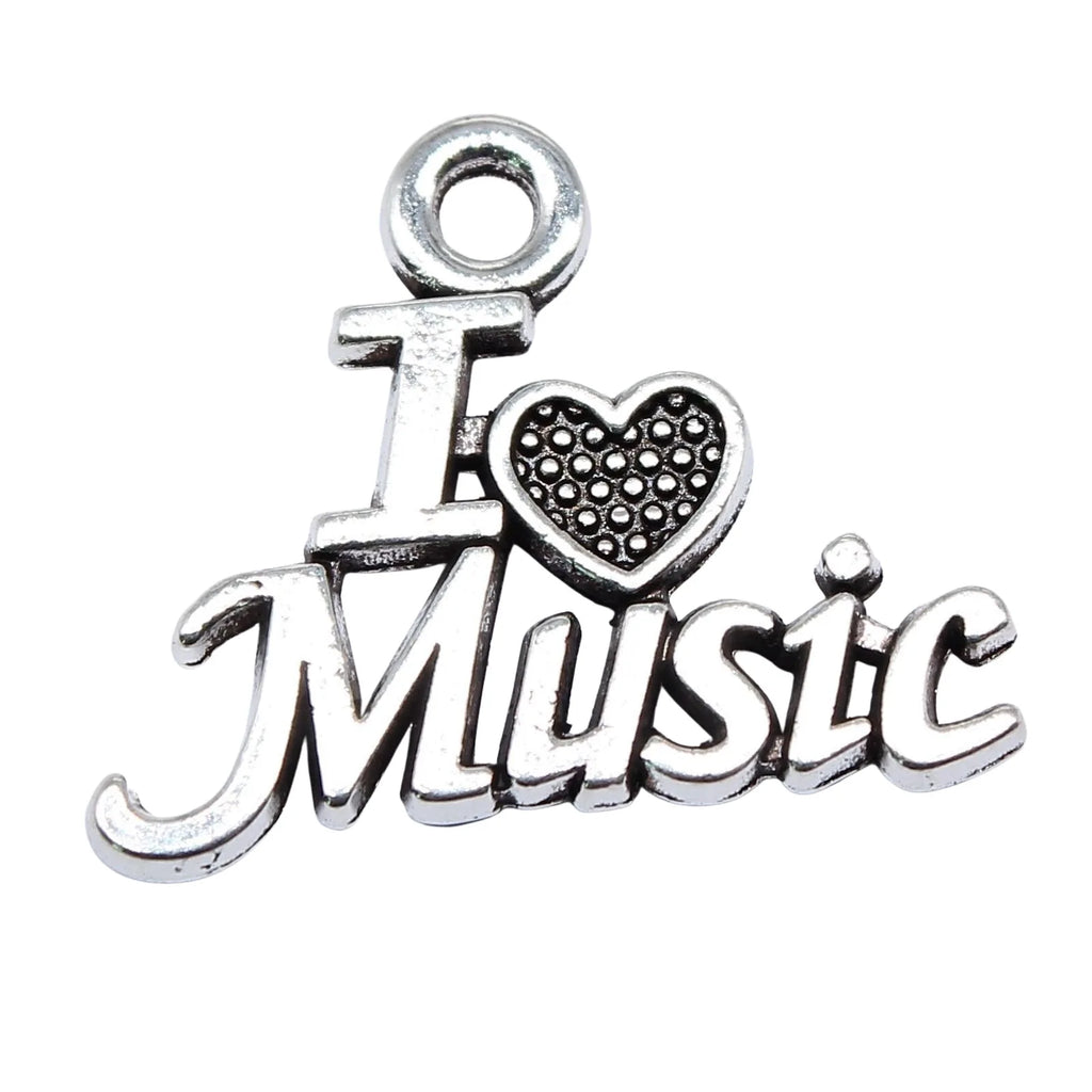 16x20mm 1.1g Antique Silver Zinc Alloy I Love Music Word Tag Charm Pendant for DIY Bracelets