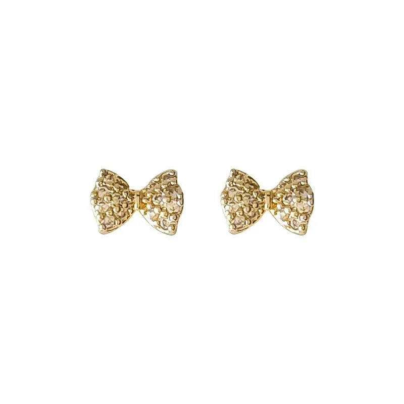 Mini Bow Stud Earrings 14K Plated Copper Micro Pave Zircon Fresh Minimalist Jewelry