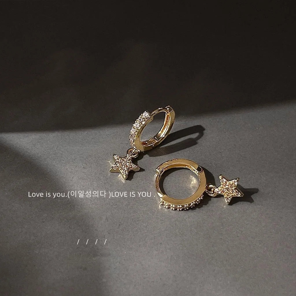 14K Gold Plated Copper Micro Pave Zircon Star Drop Earrings Minimalist Chic Jewelry