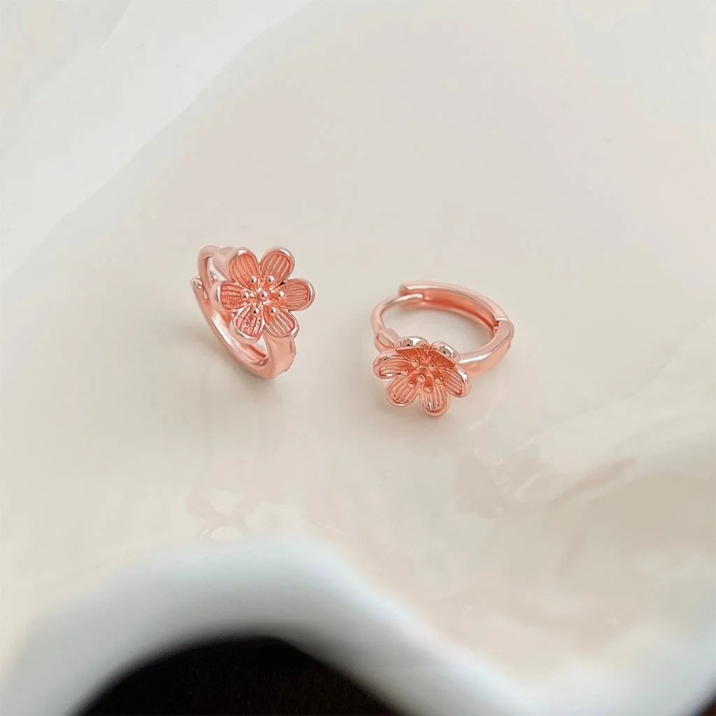 Rose Gold Copper Peach Blossom Drop Earrings, Fresh New Chinese 3D Floral Ear Jewelry