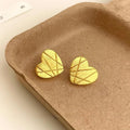 14K Plated Copper Heart Stud Earrings Matte Brushed Minimalist Fashion