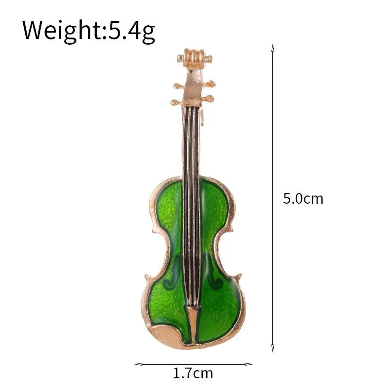 Cute Green Enamel Violin Brooch For Women, Gold Tone Alloy Musical Instrument Lapel Pin Corsage Gift