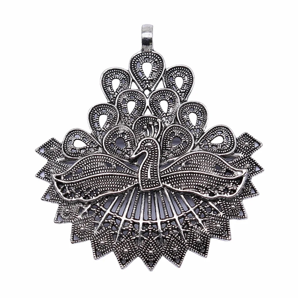 78x70mm 22g Antique Silver Zinc Alloy Large Peacock Charm Pendant for DIY Necklace Jewelry Making