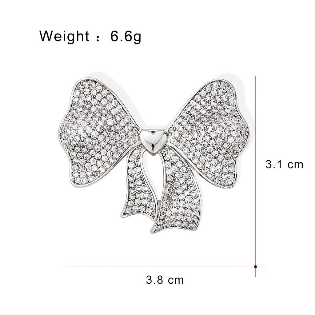 Luxury Rhinestone Bow Brooch For Women, Elegant Alloy Zircon Lapel Pin Corsage Suit Accessory Gift