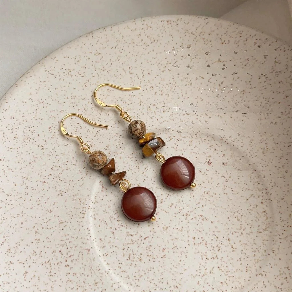 Original Design Tiger Eye Resin Geometric Tassel Drop Earrings With Silver Plated Pins