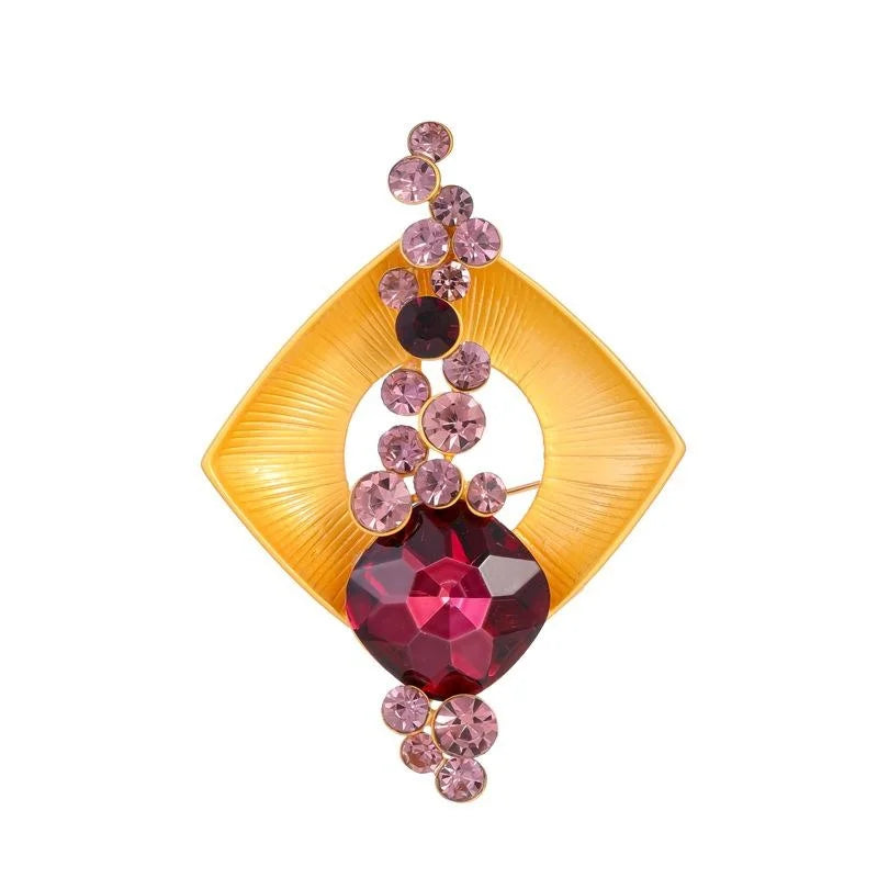Luxury Geometric Square Crystal Glass Rhinestone Brooch, Elegant French Style Lapel Pin Suit Accessory