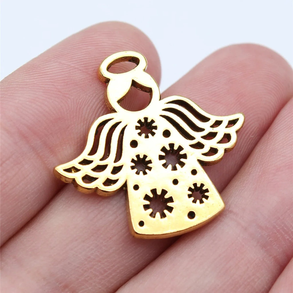 28x27mm 3.1g Multicolor Zinc Alloy Carved Angel Charm Pendant for DIY Necklace Bracelet Making