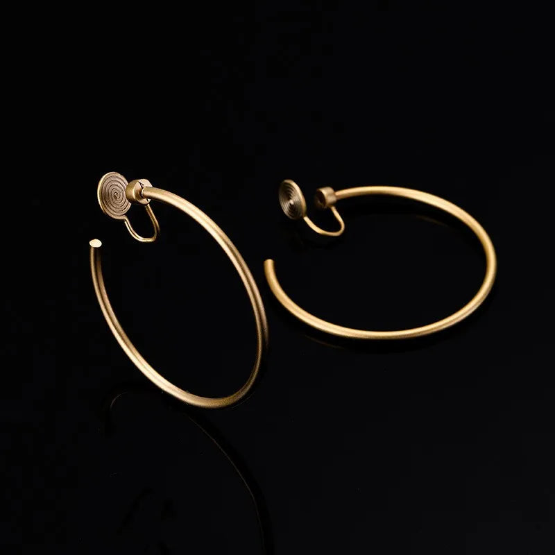 Vintage Gold Alloy Spiral Disc Hoop Stud & Clip On No Piercing Hong Kong Style Round Hoop Earrings