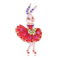 Cute Dancing Rabbit Enamel Alloy Brooch With Blue Rhinestones, Elegant Animal Lapel Pin Corsage Gift