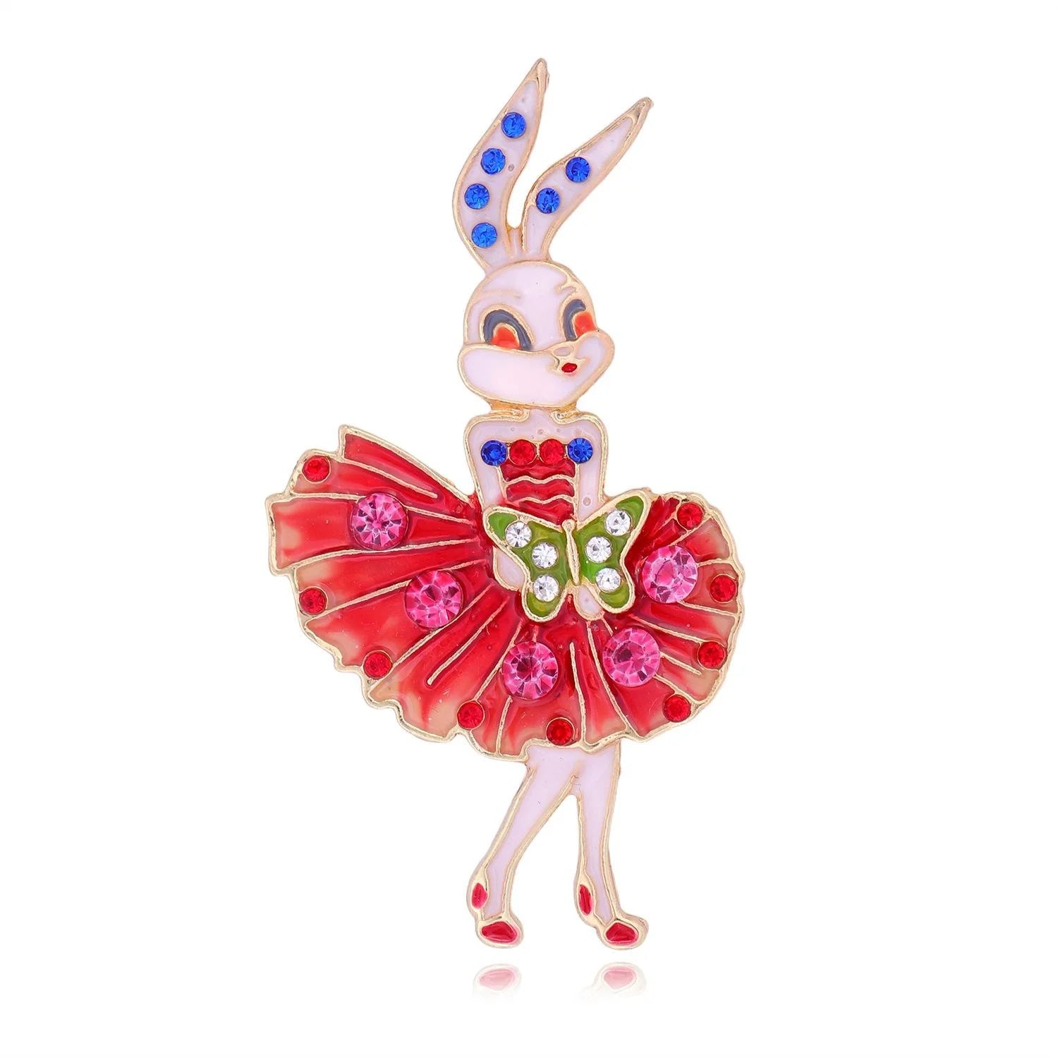 Cute Dancing Rabbit Enamel Alloy Brooch With Blue Rhinestones, Elegant Animal Lapel Pin Corsage Gift