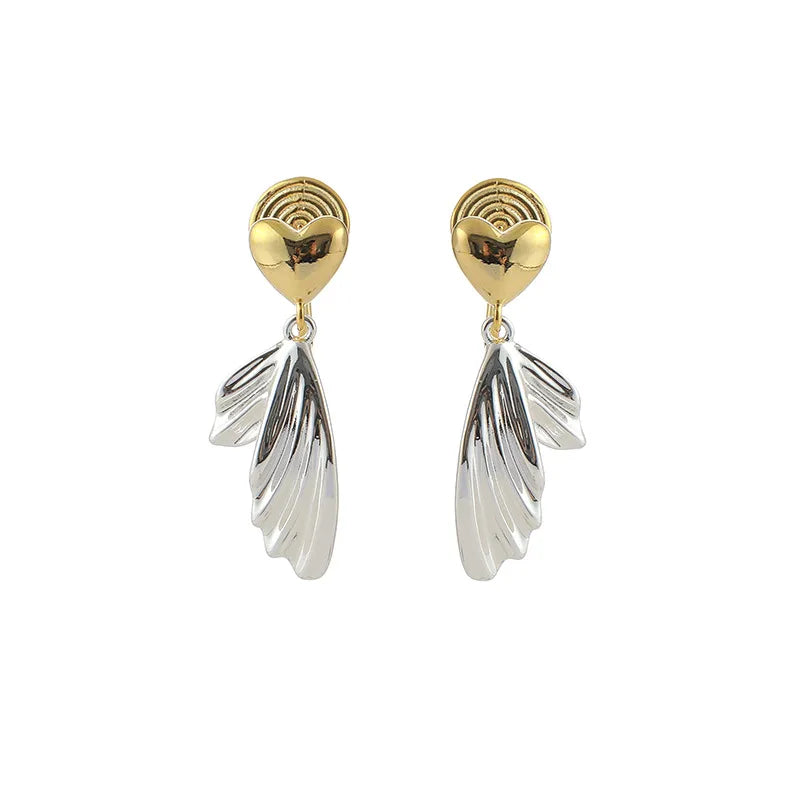 Elegant Gold Silver Two Tone Alloy Heart Fishtail Dangle Stud & Clip On No Piercing Earrings