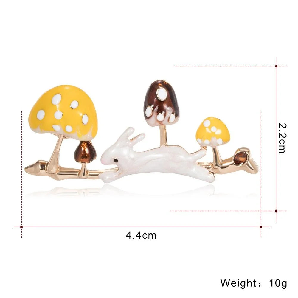 Cute Enamel Rabbit And Mushroom Alloy Brooch Pin, Whimsical Woodland Lapel Pin Corsage Gift For Women