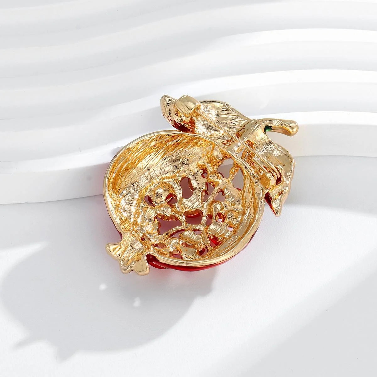 Elegant Enamel Pomegranate Fruit Brooch With Rhinestones, Women's Lapel Pin Corsage Suit Accessory Gift