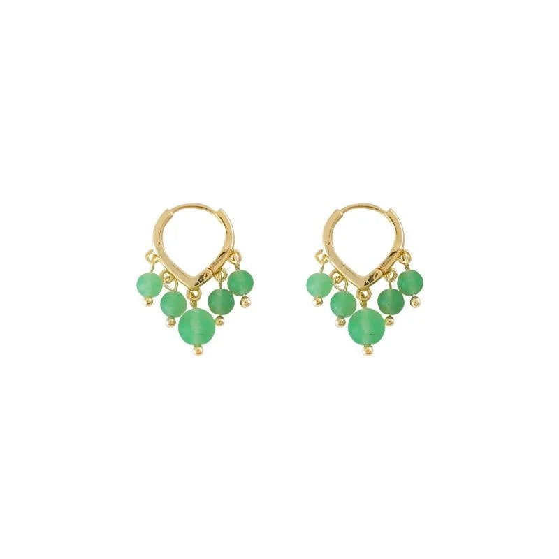 New Chinese Style Aventurine Jade Beaded Heart Tassel Drop Earrings Handmade Elegant Jewelry
