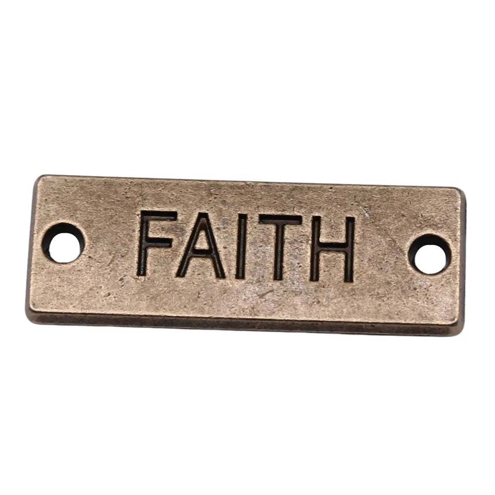 28x10mm 3.21g Antique Bronze Zinc Alloy Faith connector charm pendant for DIY bracelet making
