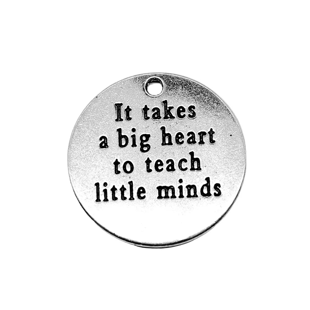 22x22mm 3g Zinc Alloy Big Heart to Teach Little Minds Charm Pendant for DIY Teacher Jewelry