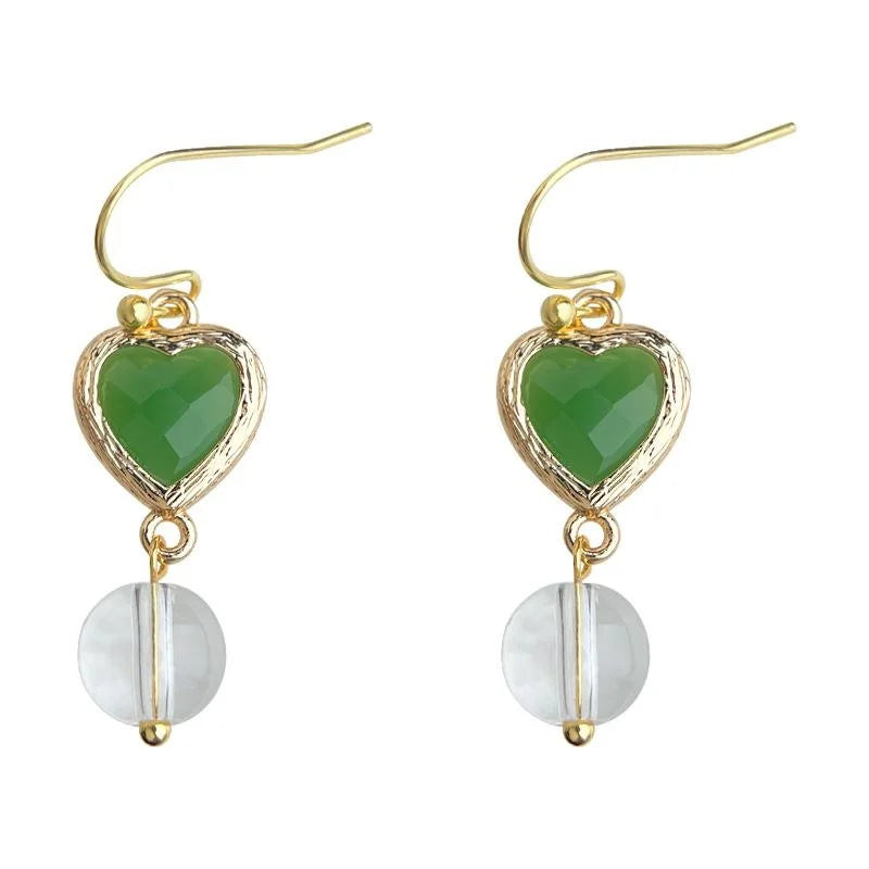 Sweet Minimalist Handmade White Crystal Glass Heart Geometric Drop Earrings For Women