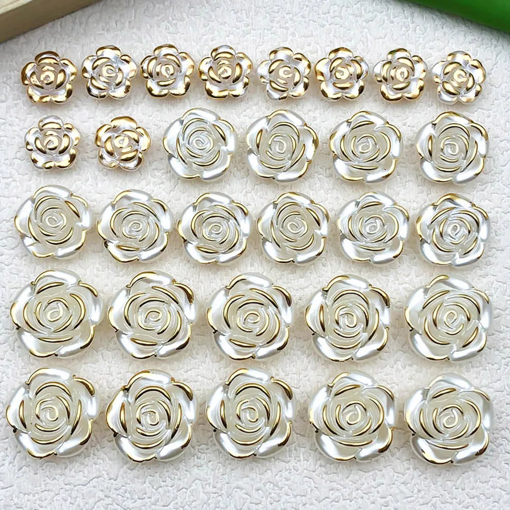 Acrylic Pearl Camellia Rose Flower Loose Beads for DIY Earrings Jewelry Accessories