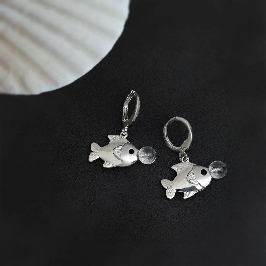 Original Copper Bubble Goldfish Drop Earrings Sweet Cool Minimalist Animal Design Jewelry
