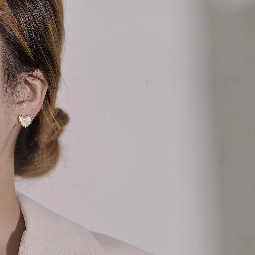 Korean Style Silver Plated Alloy Heart Stud Earrings For Women Minimalist Fashion Jewelry