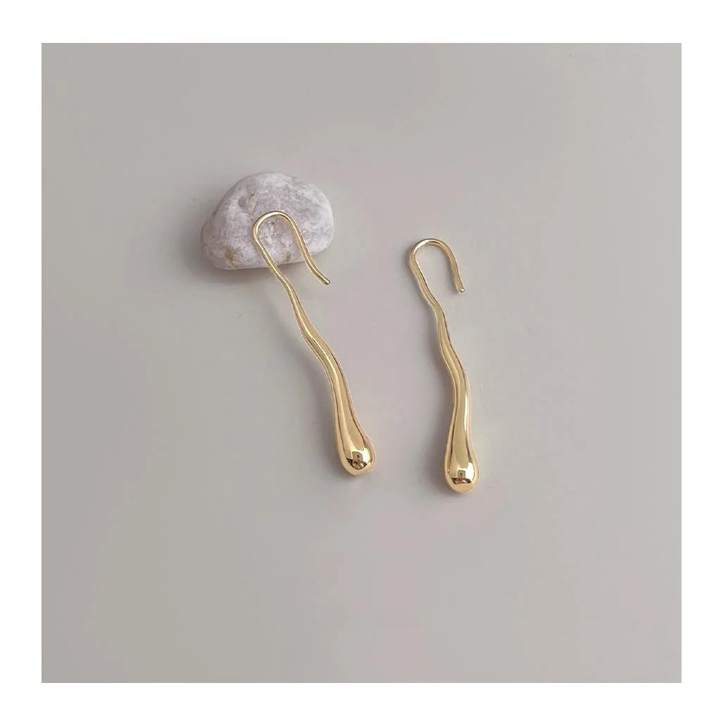14K Plated Eco Copper Irregular Geometric Long Teardrop Drop Earrings For Women