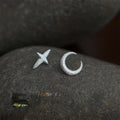 Sandblasted Eco-Friendly Copper Asymmetric Star Moon Stud Earrings Minimalist Style Jewelry